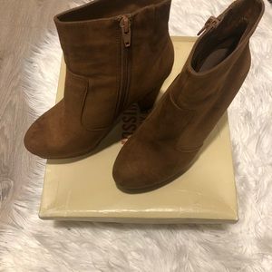 Tan platform booties